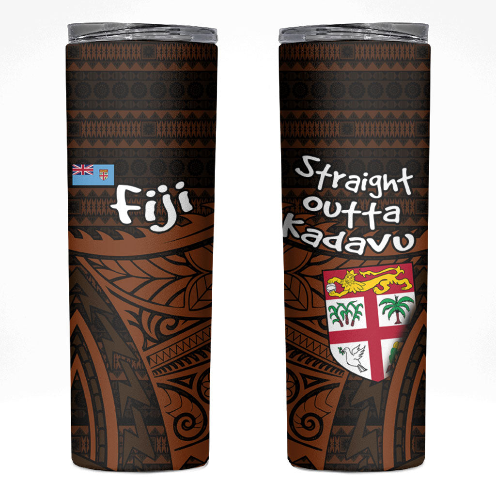 Straight Outta Kadavu Fiji Skinny Tumbler Tribal Polynesian Tattoo Coat Of Arms Flag