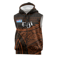 Straight Outta Kadavu Fiji Sleeveless Zip Hoodie Tribal Polynesian Tattoo Coat Of Arms Flag TS04 Brown Black - Polynesian Pride