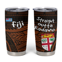 Straight Outta Kadavu Fiji Tumbler Cup Tribal Polynesian Tattoo Coat Of Arms Flag TS04 Brown Black - Polynesian Pride
