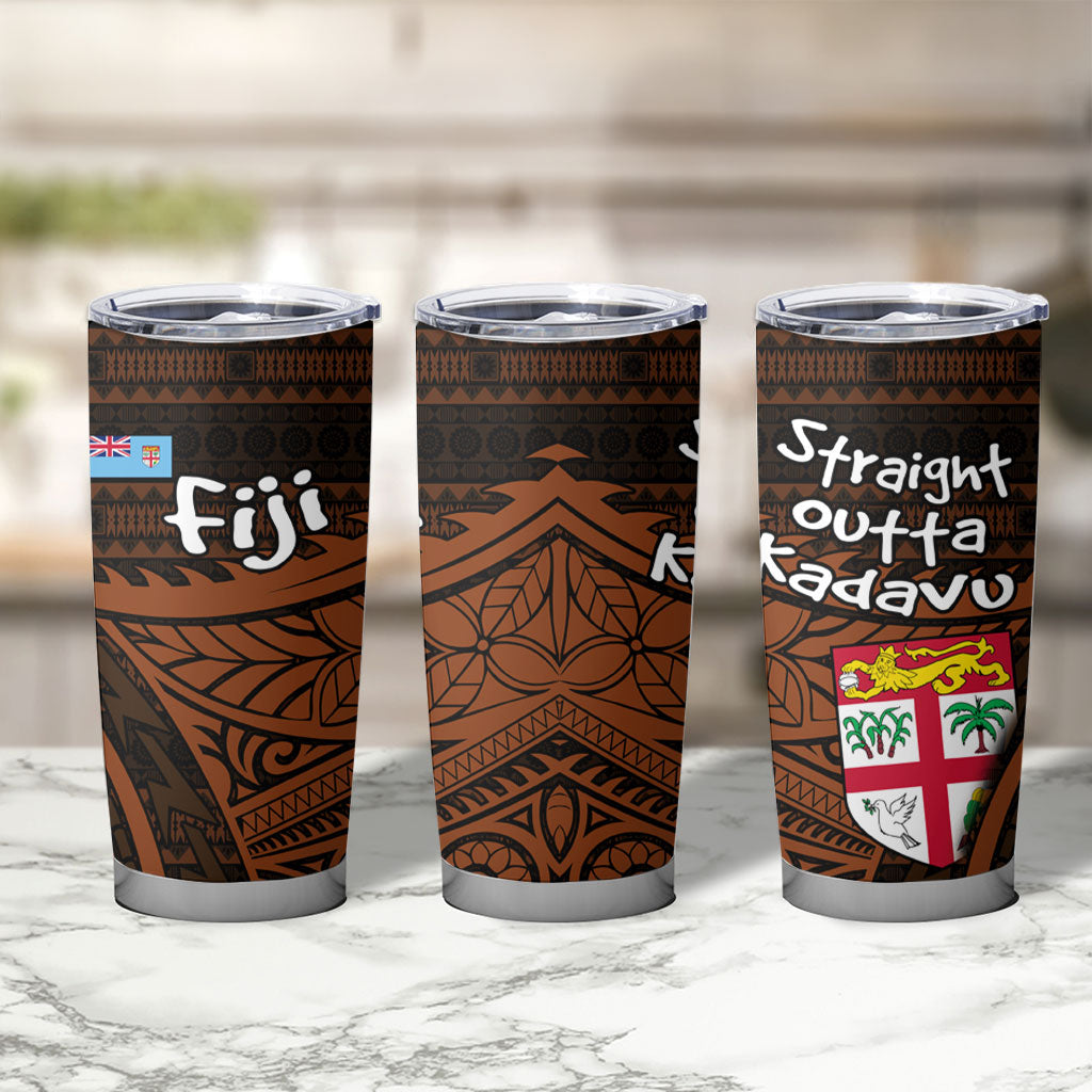 Straight Outta Kadavu Fiji Tumbler Cup Tribal Polynesian Tattoo Coat Of Arms Flag TS04 - Polynesian Pride