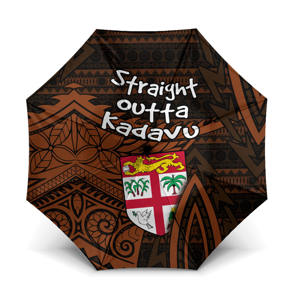 Straight Outta Kadavu Fiji Umbrella Tribal Polynesian Tattoo Coat Of Arms Flag TS04 One Size Folded 11.42 inch Opened Diameter 37.4 inch Brown Black - Polynesian Pride