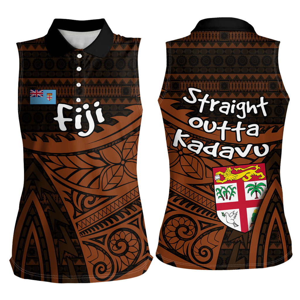 Straight Outta Kadavu Fiji Women Sleeveless Polo Shirt Tribal Polynesian Tattoo Coat Of Arms Flag TS04 - Polynesian Pride