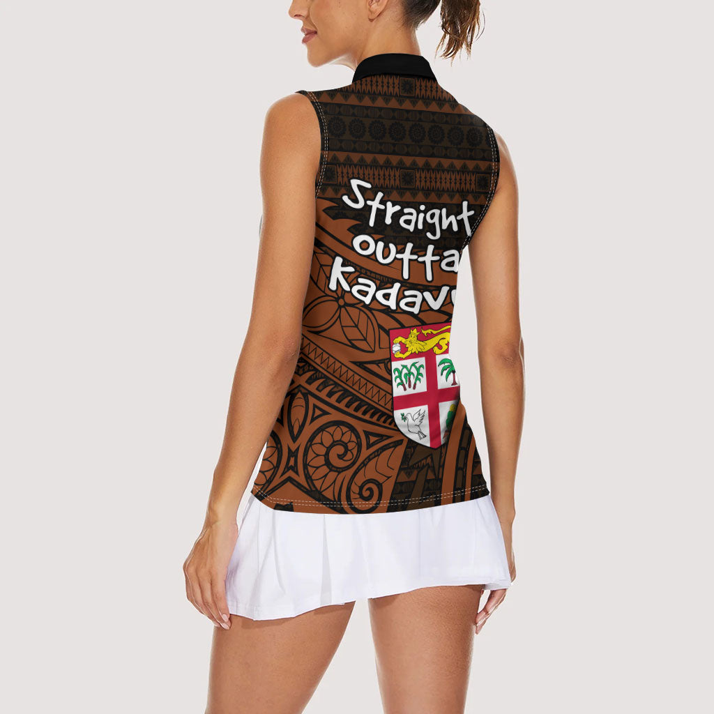 Straight Outta Kadavu Fiji Women Sleeveless Polo Shirt Tribal Polynesian Tattoo Coat Of Arms Flag TS04 - Polynesian Pride