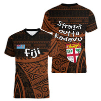 Straight Outta Kadavu Fiji Women V-Neck T-Shirt Tribal Polynesian Tattoo Coat Of Arms Flag TS04 - Polynesian Pride