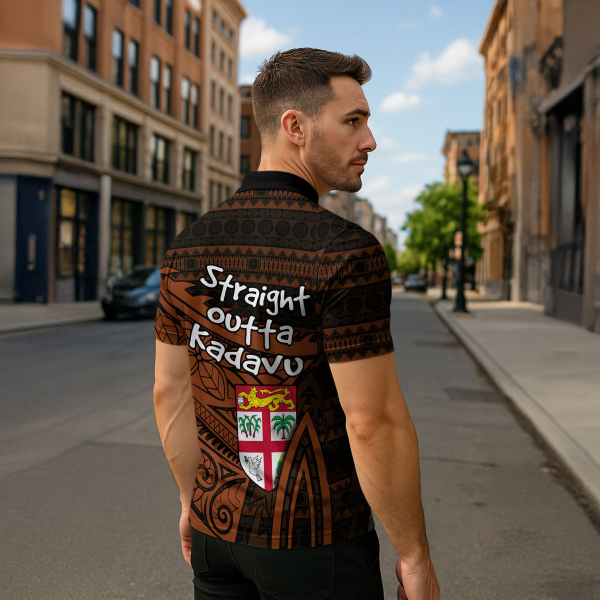 Straight Outta Kadavu Fiji Zipper Polo Shirt Tribal Polynesian Tattoo Coat Of Arms Flag TS04 - Polynesian Pride