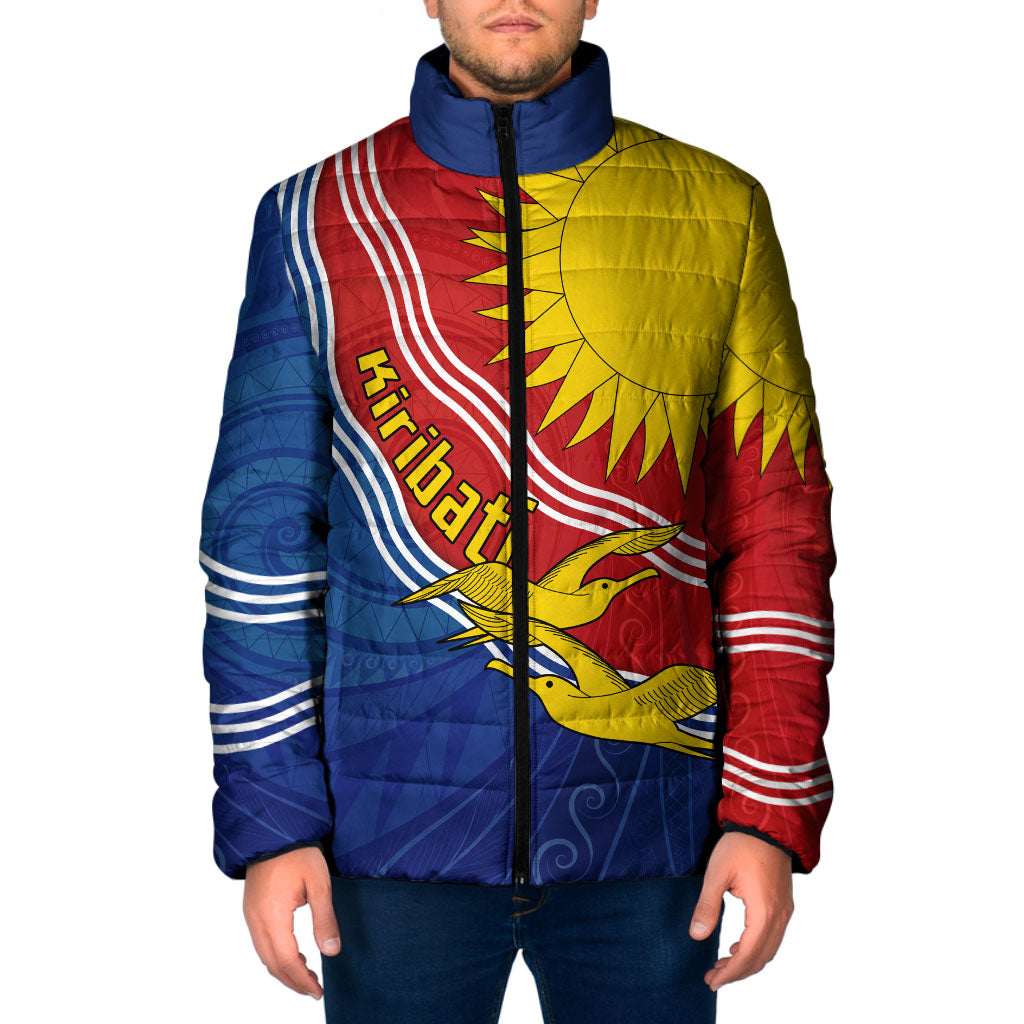 Kiribati Flag Coat Of Arms Padded Jacket Sun Rising Frigatebird Pacific Island Tribal Pattern TS04 Men Red Yellow - Polynesian Pride