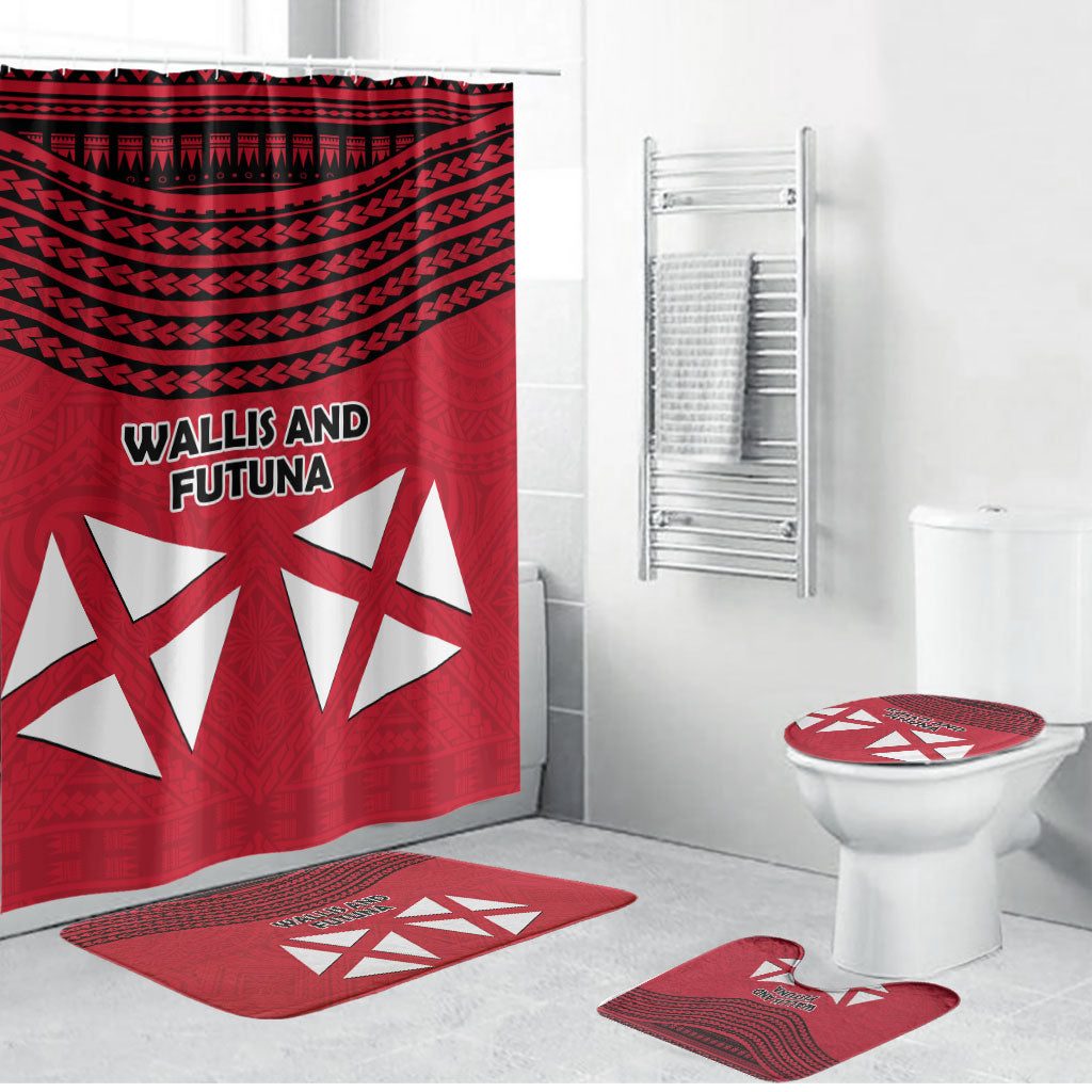 Wallis And Futuna Bathroom Set Polynesian Tattoo Flag Map TS04 Bathroom Set (4 pcs) Red Black - Polynesian Pride