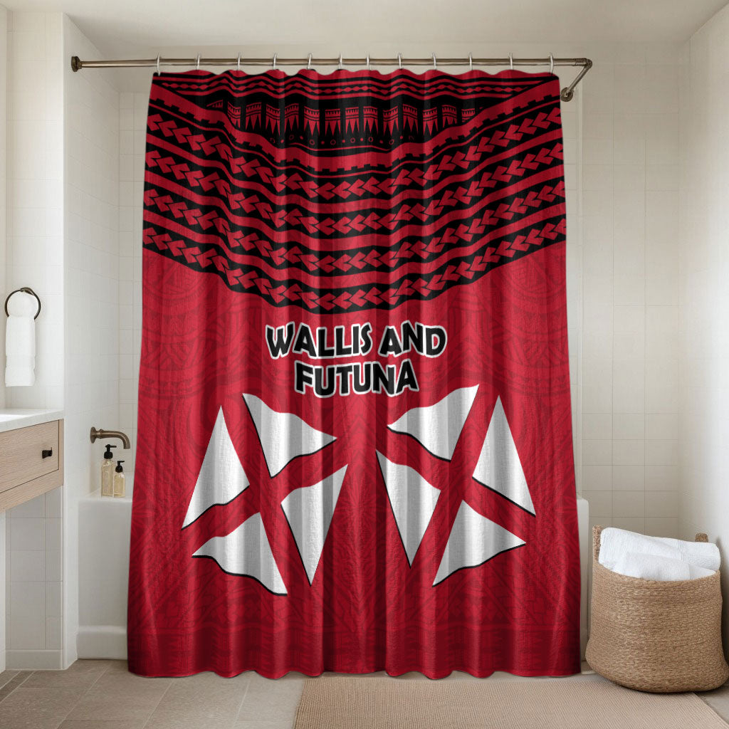Wallis And Futuna Bathroom Set Polynesian Tattoo Flag Map TS04 Shower Curtain Only Red Black - Polynesian Pride