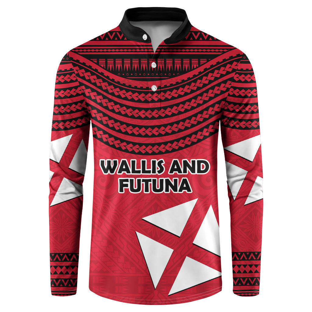 Wallis And Futuna Button Sweatshirt Polynesian Tattoo Flag Map TS04 Red Black - Polynesian Pride