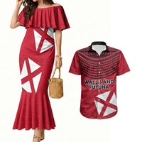 Wallis And Futuna Couples Matching Mermaid Dress and Hawaiian Shirt Polynesian Tattoo Flag Map TS04 Red Black - Polynesian Pride