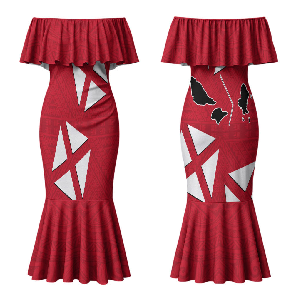 Wallis And Futuna Couples Matching Mermaid Dress and Hawaiian Shirt Polynesian Tattoo Flag Map TS04 - Polynesian Pride