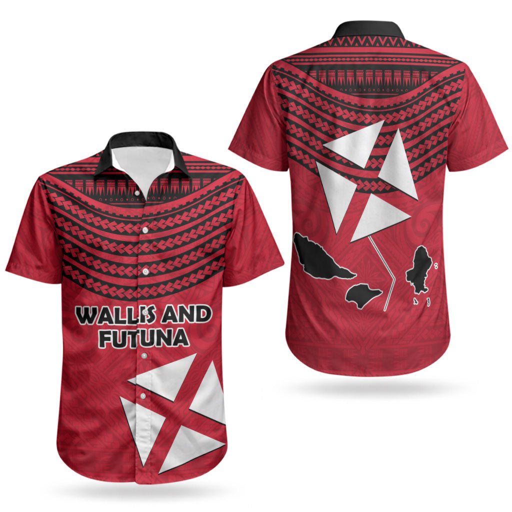 Wallis And Futuna Couples Matching Short Sleeve Bodycon Dress and Hawaiian Shirt Polynesian Tattoo Flag Map TS04 - Polynesian Pride