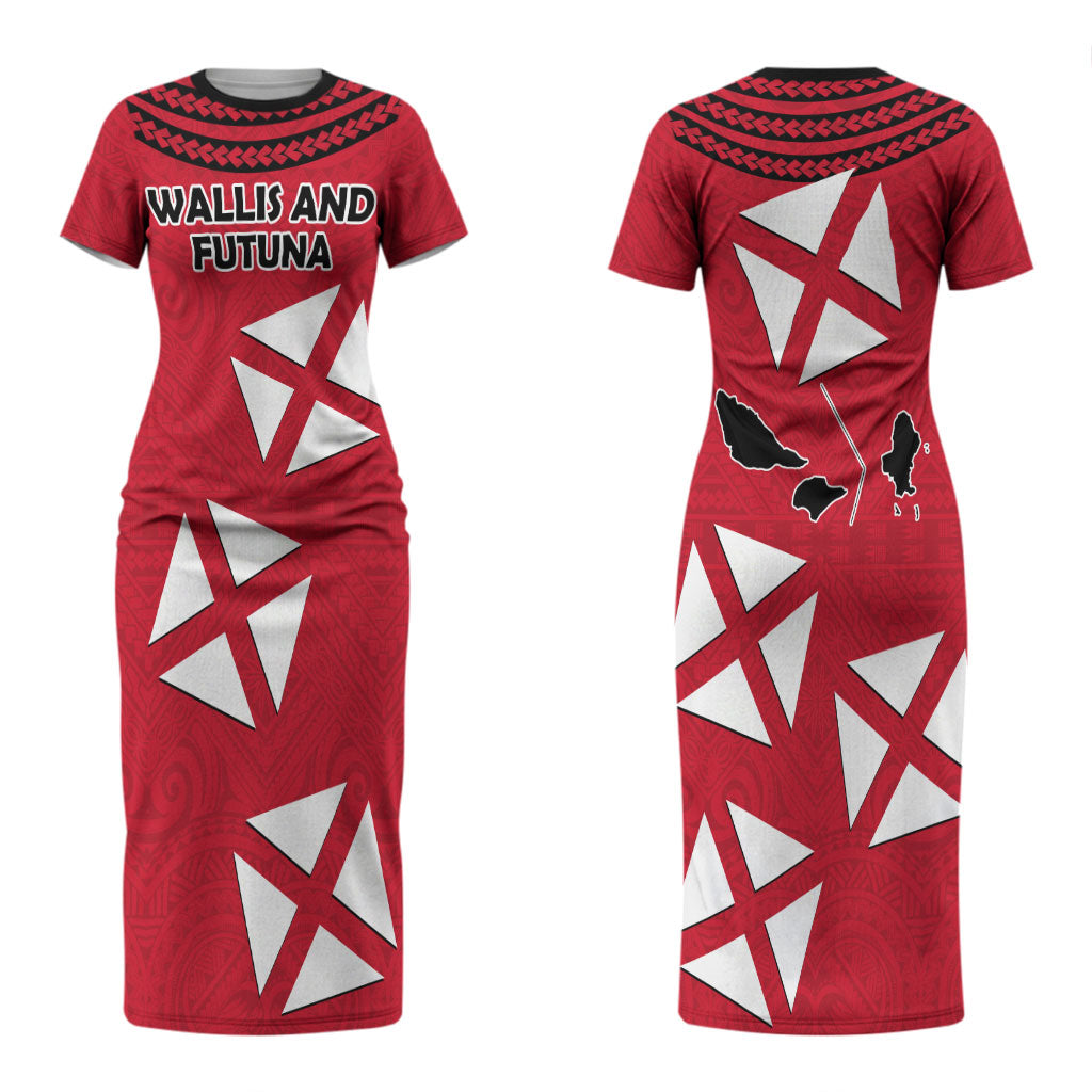 Wallis And Futuna Couples Matching Short Sleeve Bodycon Dress and Hawaiian Shirt Polynesian Tattoo Flag Map TS04 - Polynesian Pride