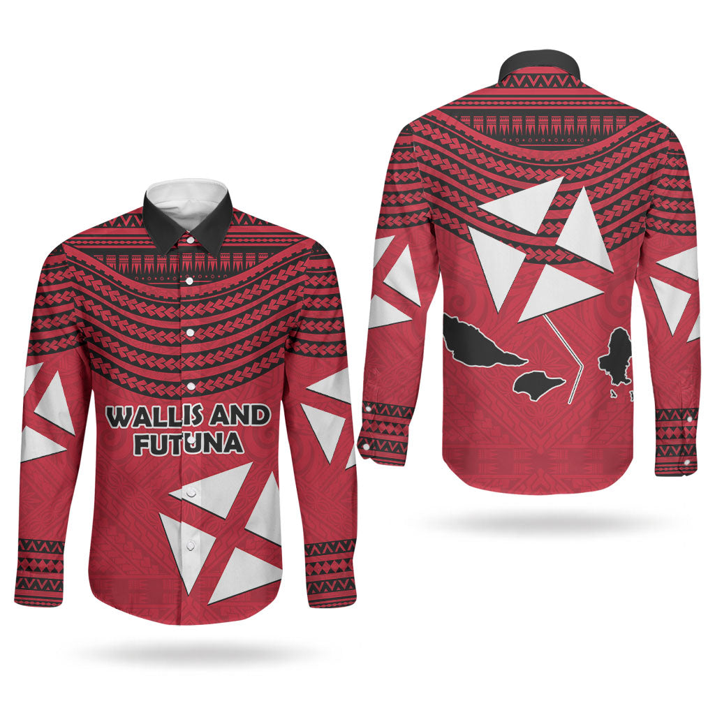 Wallis And Futuna Couples Matching Tank Maxi Dress and Long Sleeve Button Shirt Polynesian Tattoo Flag Map TS04 - Polynesian Pride