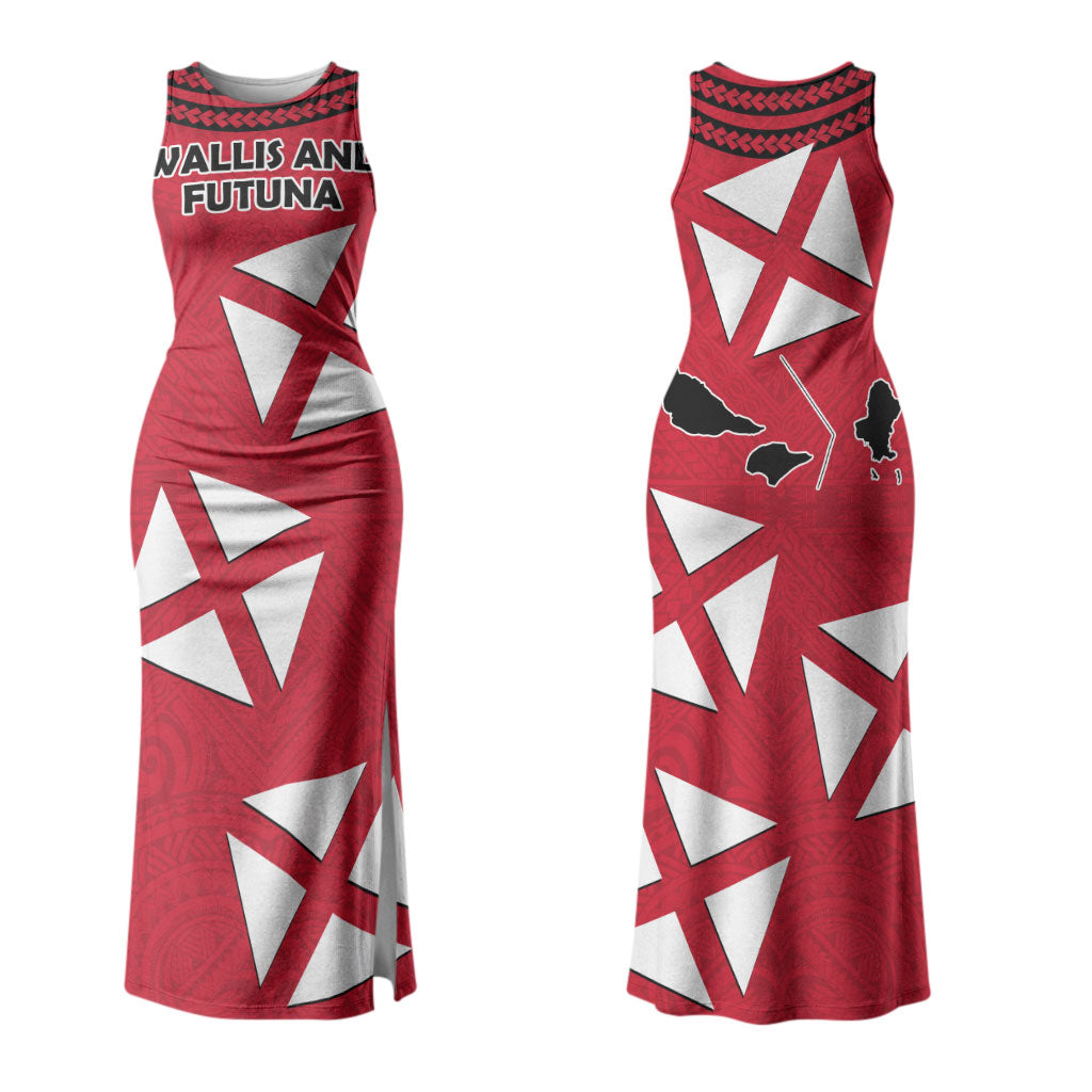 Wallis And Futuna Couples Matching Tank Maxi Dress and Long Sleeve Button Shirt Polynesian Tattoo Flag Map TS04 - Polynesian Pride