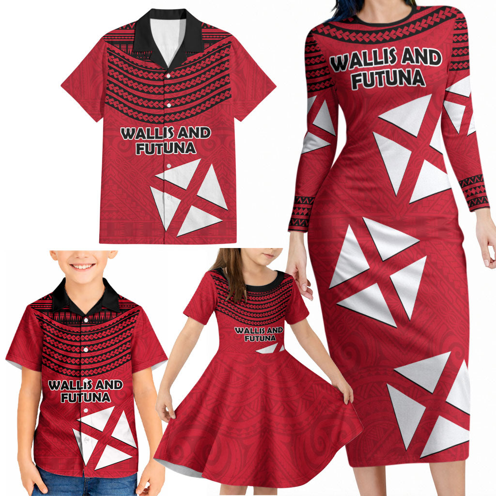 Wallis And Futuna Family Matching Long Sleeve Bodycon Dress and Hawaiian Shirt Polynesian Tattoo Flag Map TS04 - Polynesian Pride
