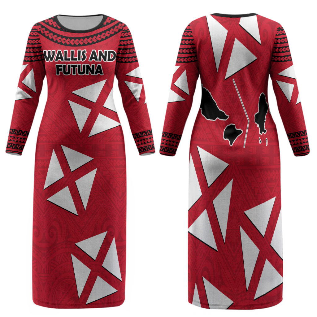 Wallis And Futuna Family Matching Long Sleeve Bodycon Dress and Hawaiian Shirt Polynesian Tattoo Flag Map TS04 Mom's Dress Red Black - Polynesian Pride