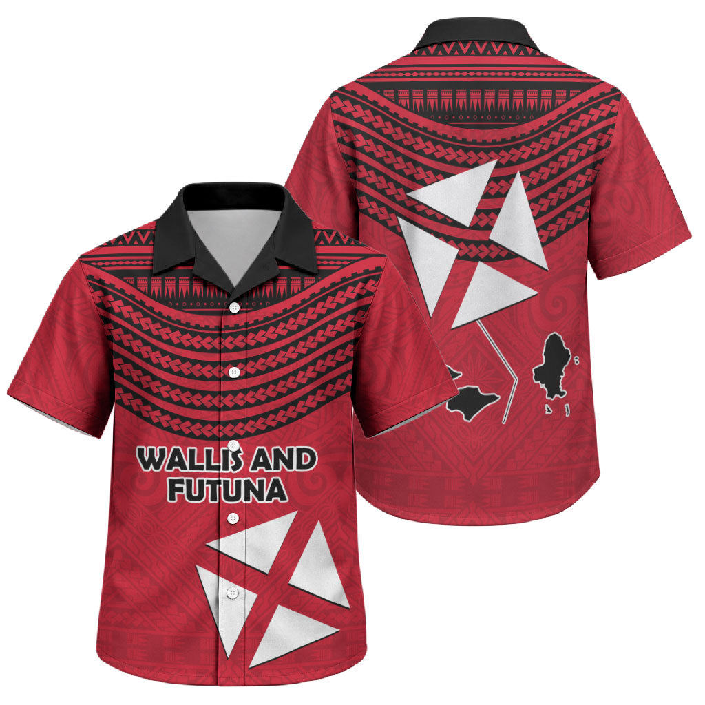 Wallis And Futuna Family Matching Off The Shoulder Long Sleeve Dress and Hawaiian Shirt Polynesian Tattoo Flag Map TS04 Son's Shirt Red Black - Polynesian Pride