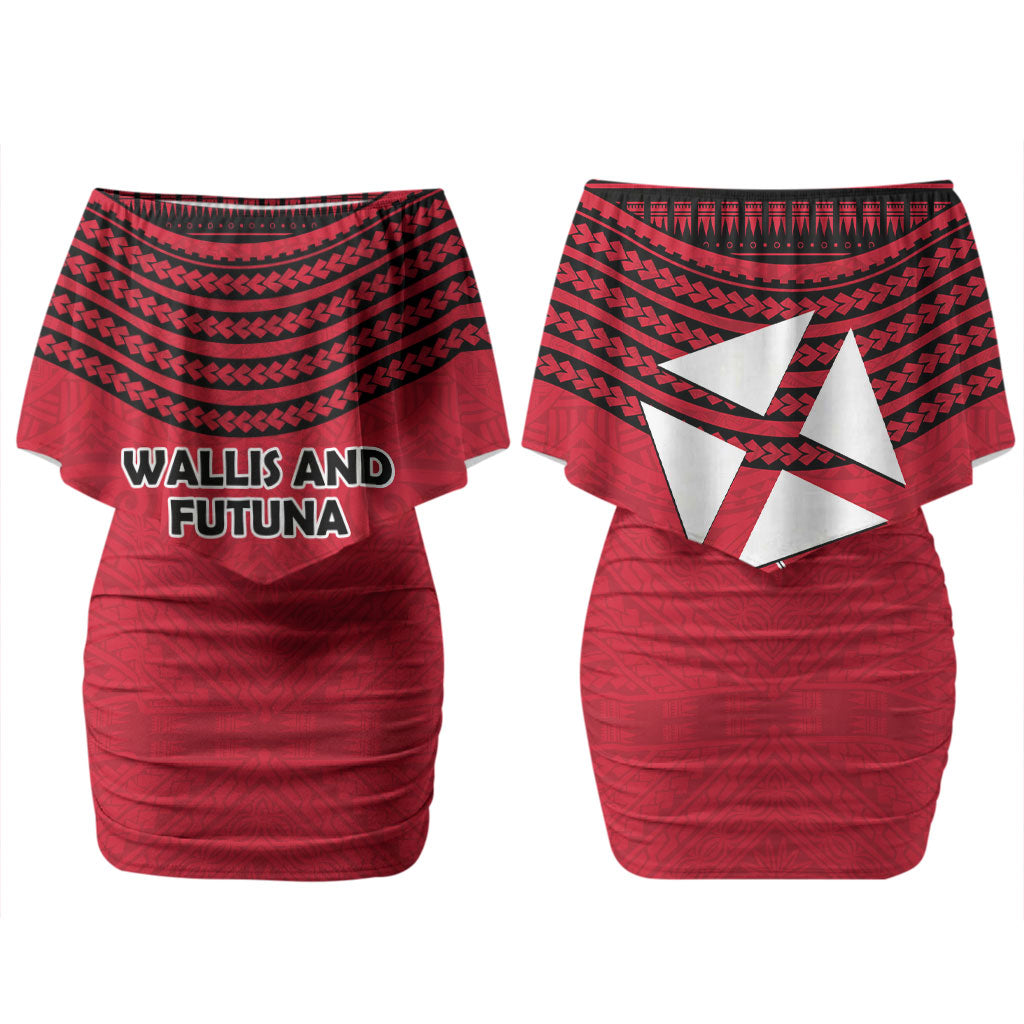 Wallis And Futuna Family Matching Off Shoulder Short Dress and Hawaiian Shirt Polynesian Tattoo Flag Map TS04 Mom's Dress Red Black - Polynesian Pride