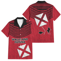 Wallis And Futuna Family Matching Off Shoulder Short Dress and Hawaiian Shirt Polynesian Tattoo Flag Map TS04 Dad's Shirt - Short Sleeve Red Black - Polynesian Pride