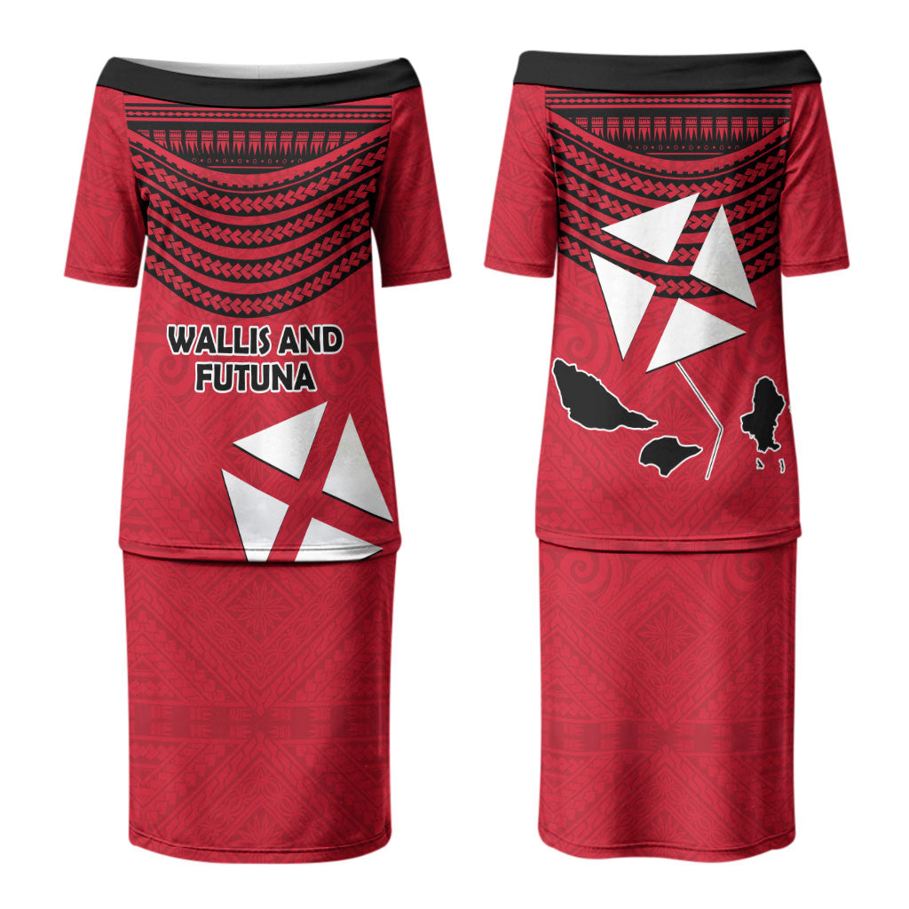 Wallis And Futuna Family Matching Puletasi and Hawaiian Shirt Polynesian Tattoo Flag Map TS04 Mom's Dress Red Black - Polynesian Pride