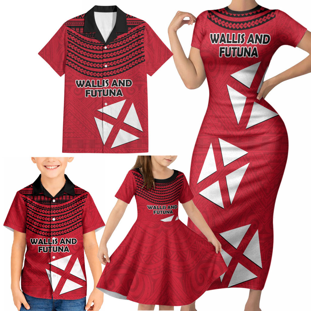 Wallis And Futuna Family Matching Short Sleeve Bodycon Dress and Hawaiian Shirt Polynesian Tattoo Flag Map TS04 - Polynesian Pride