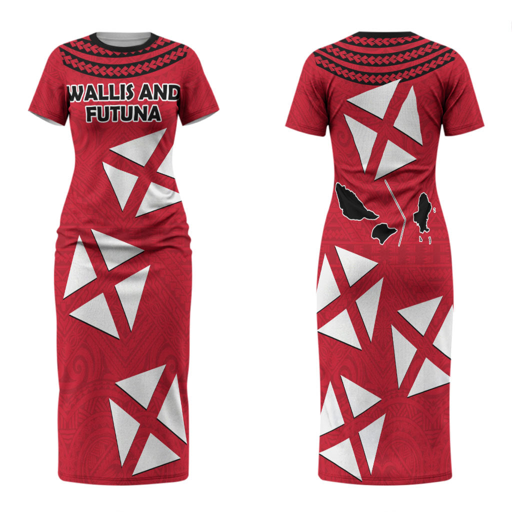 Wallis And Futuna Family Matching Short Sleeve Bodycon Dress and Hawaiian Shirt Polynesian Tattoo Flag Map TS04 Mom's Dress Red Black - Polynesian Pride