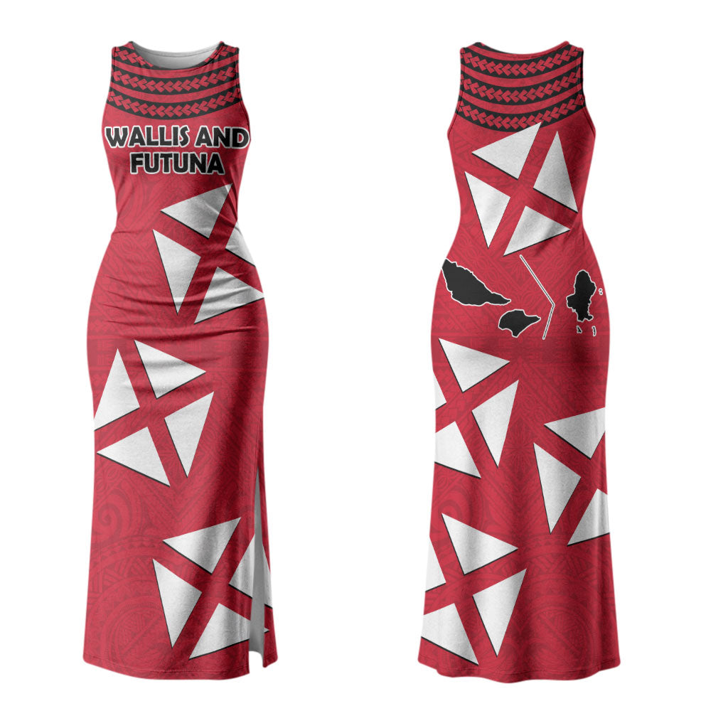 Wallis And Futuna Family Matching Tank Maxi Dress and Hawaiian Shirt Polynesian Tattoo Flag Map TS04 Mom's Dress Red Black - Polynesian Pride