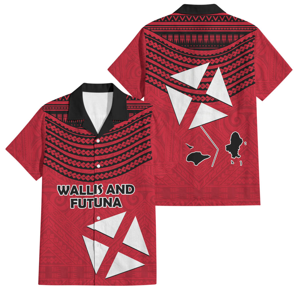 Wallis And Futuna Family Matching Tank Maxi Dress and Hawaiian Shirt Polynesian Tattoo Flag Map TS04 Dad's Shirt - Short Sleeve Red Black - Polynesian Pride