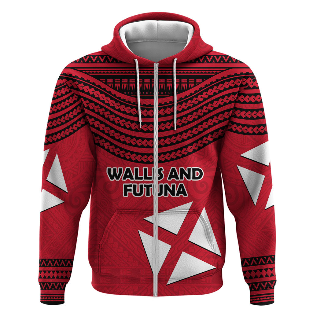 Wallis And Futuna Hoodie Polynesian Tattoo Flag Map TS04 Zip Hoodie Red Black - Polynesian Pride
