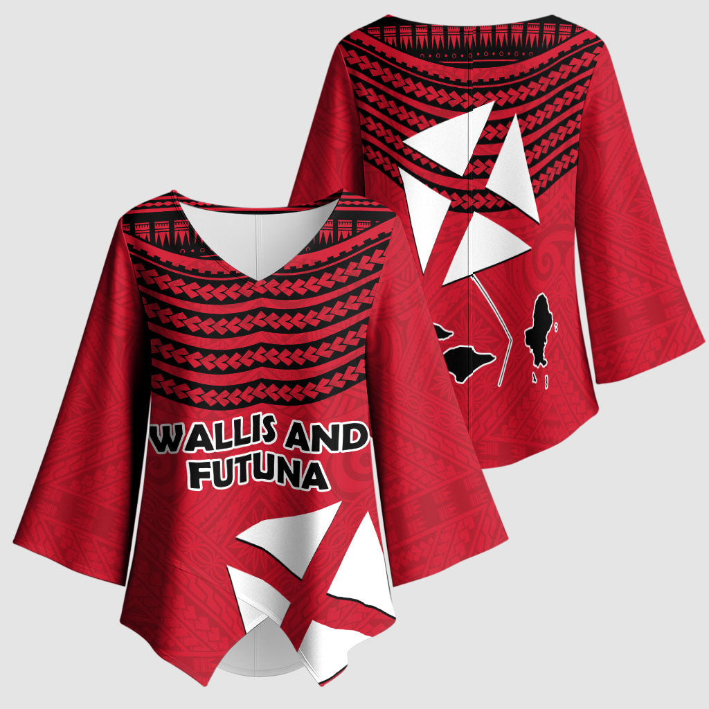 Wallis And Futuna Kimono Sleeve Blouse Polynesian Tattoo Flag Map TS04 - Polynesian Pride