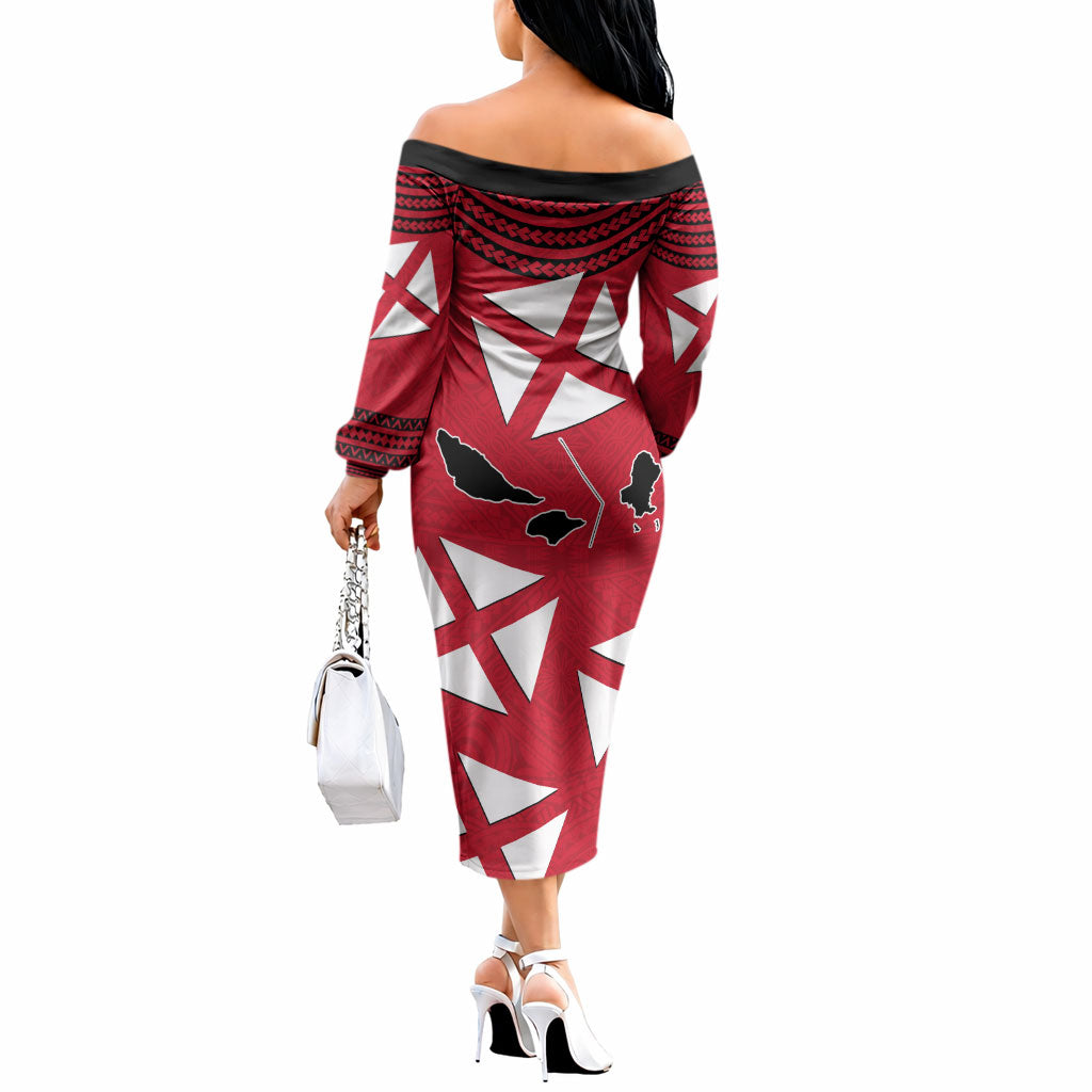 Wallis And Futuna Off The Shoulder Long Sleeve Dress Polynesian Tattoo Flag Map TS04 - Polynesian Pride