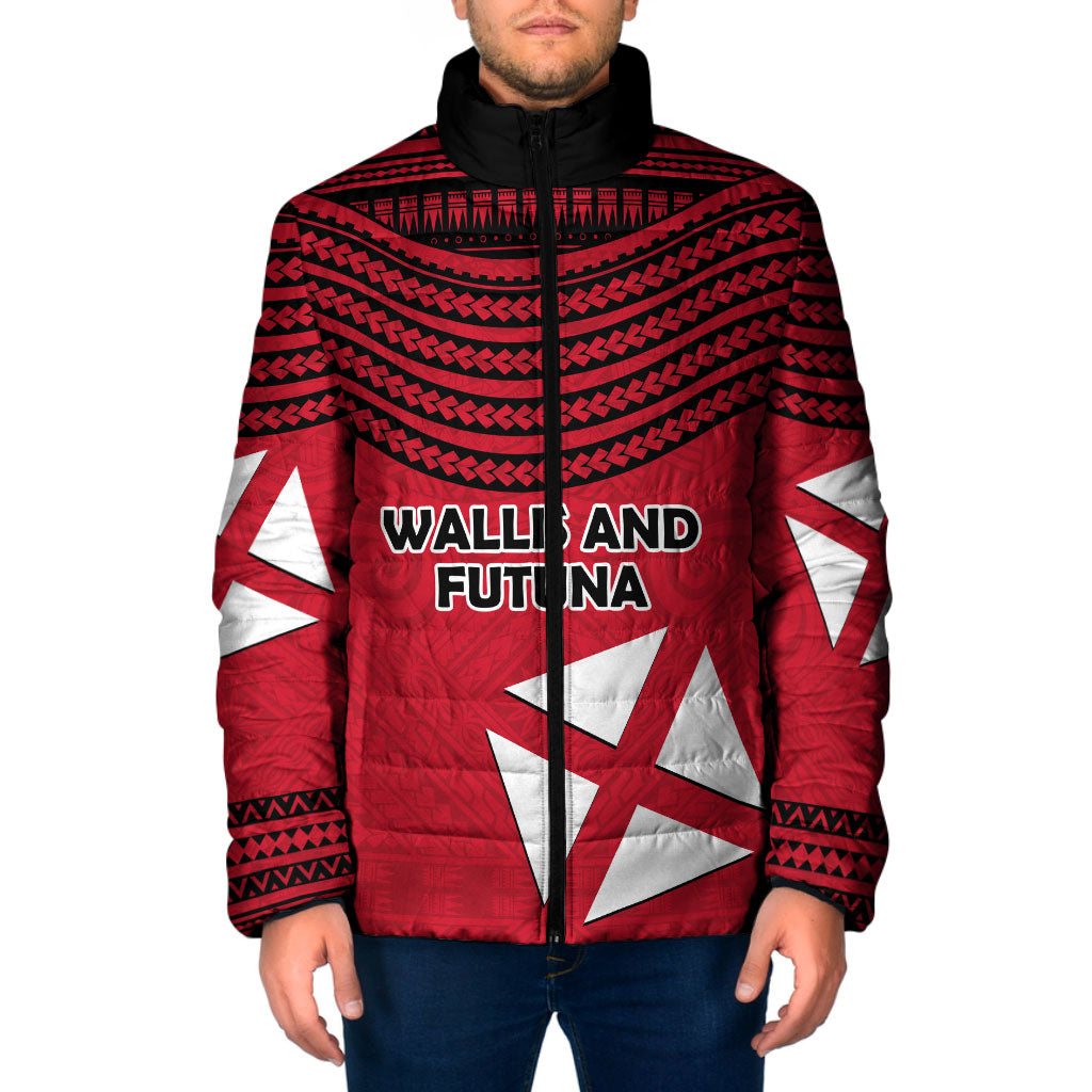 Wallis And Futuna Padded Jacket Polynesian Tattoo Flag Map TS04 Men Red Black - Polynesian Pride