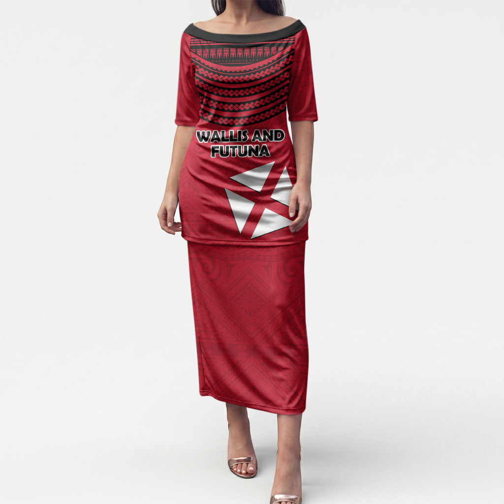 Wallis And Futuna Puletasi Polynesian Tattoo Flag Map TS04 Long Dress Red Black - Polynesian Pride