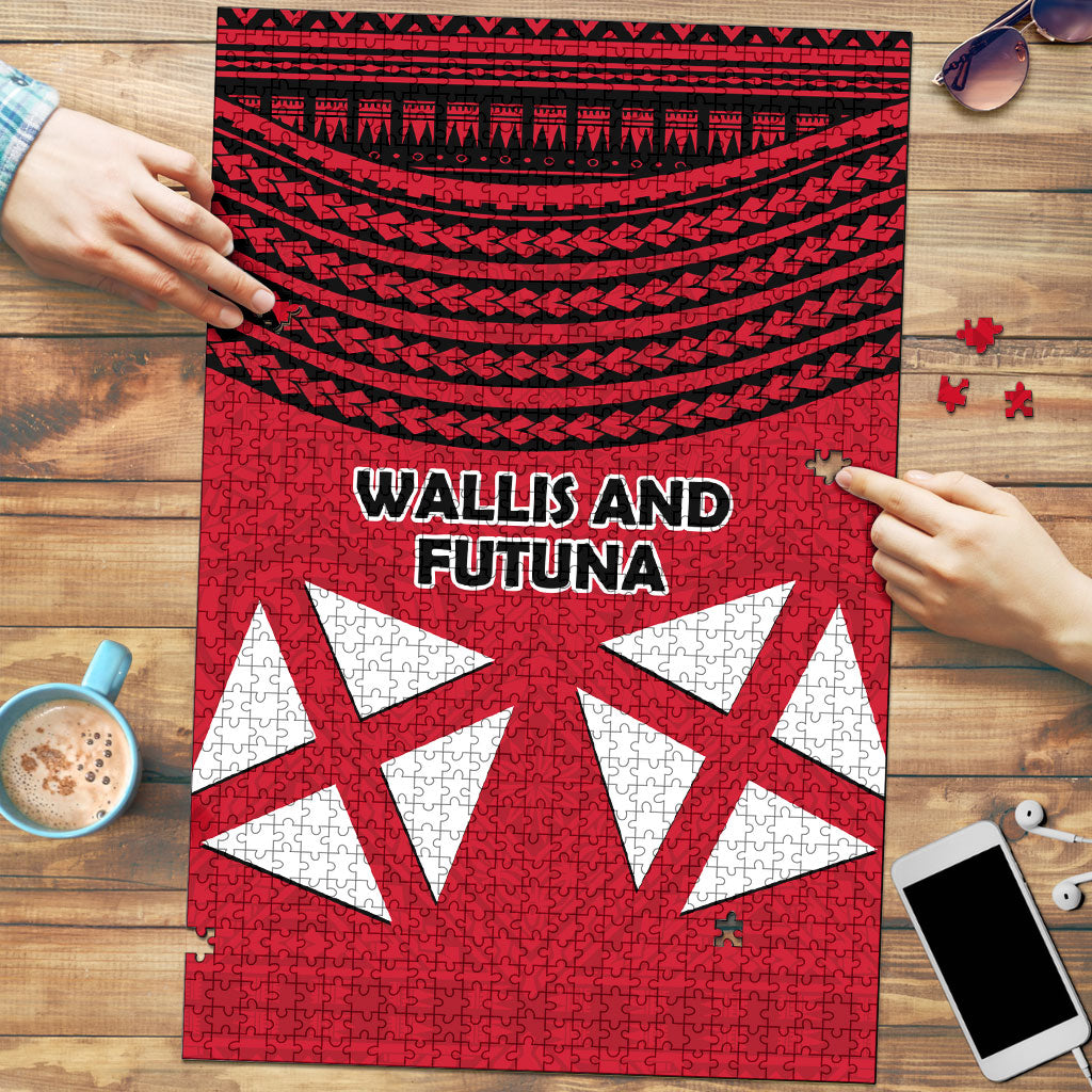 Wallis And Futuna Puzzle Polynesian Tattoo Flag Map TS04 Red Black - Polynesian Pride