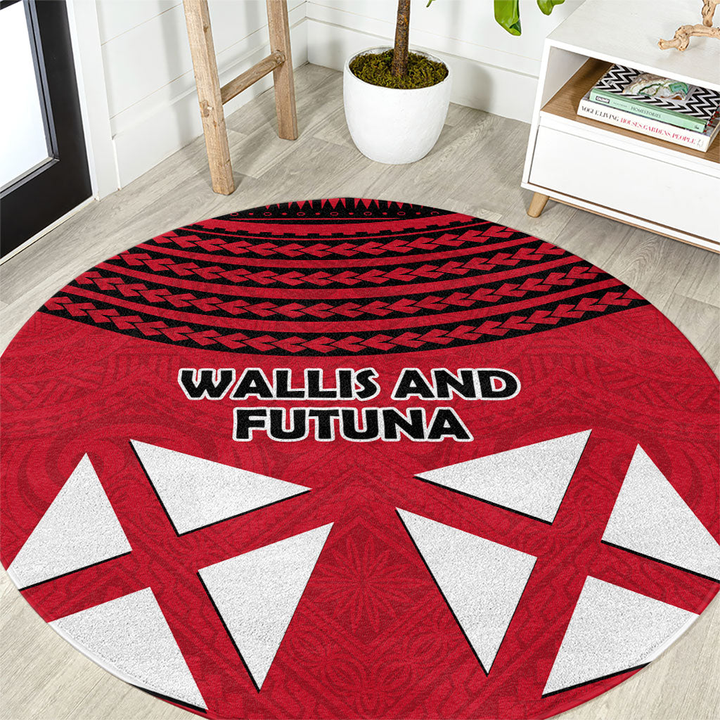 Wallis And Futuna Round Carpet Polynesian Tattoo Flag Map TS04 Red Black - Polynesian Pride