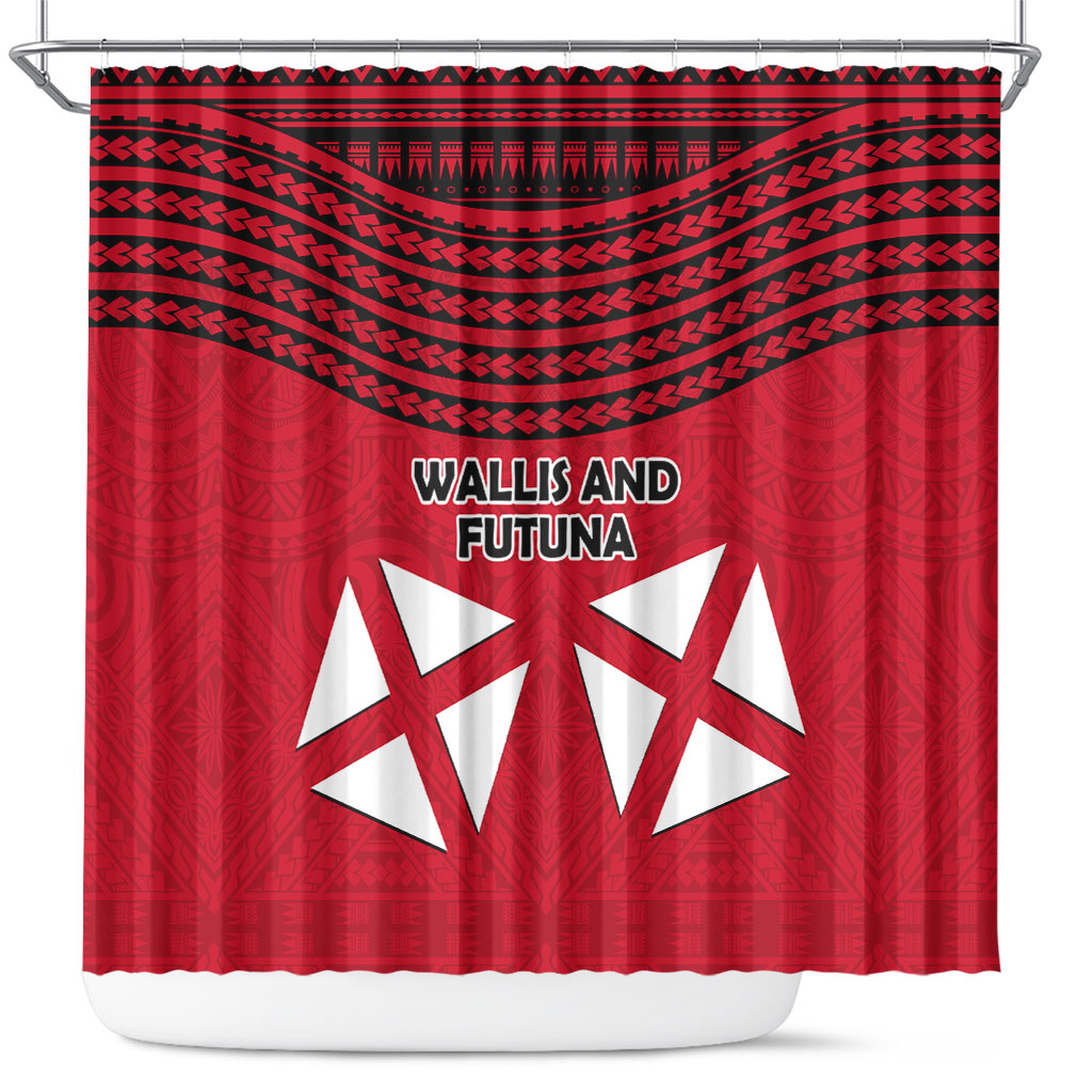 Wallis And Futuna Shower Curtain Polynesian Tattoo Flag Map TS04 Red Black - Polynesian Pride