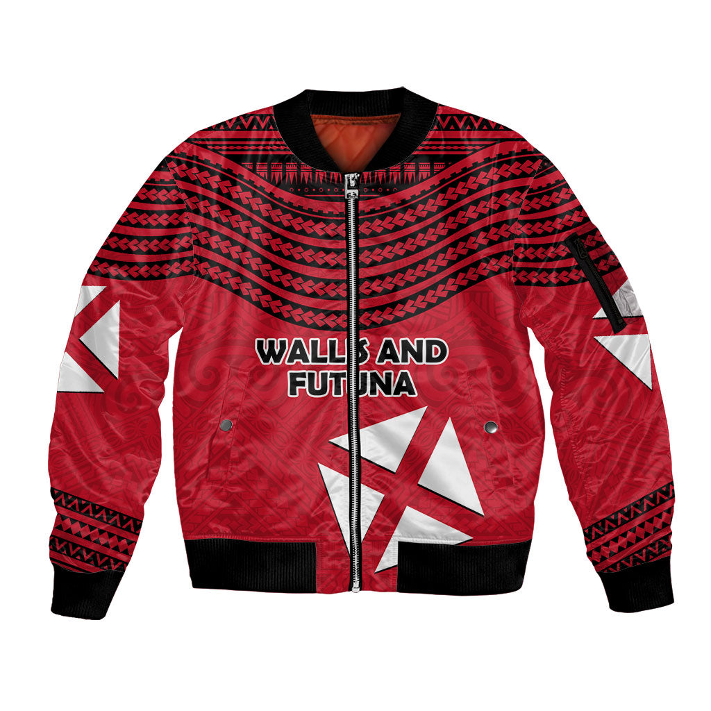 Wallis And Futuna Sleeve Zip Bomber Jacket Polynesian Tattoo Flag Map TS04 Unisex Red Black - Polynesian Pride