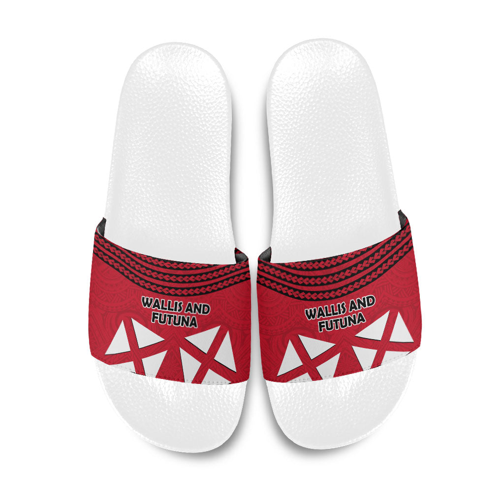 Wallis And Futuna Slide Sandals Polynesian Tattoo Flag Map TS04 Red Black - Polynesian Pride