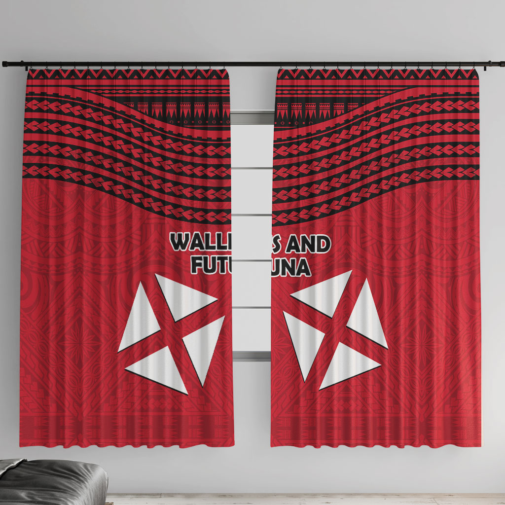 Wallis And Futuna Window Curtain Polynesian Tattoo Flag Map TS04 With Hooks Red Black - Polynesian Pride