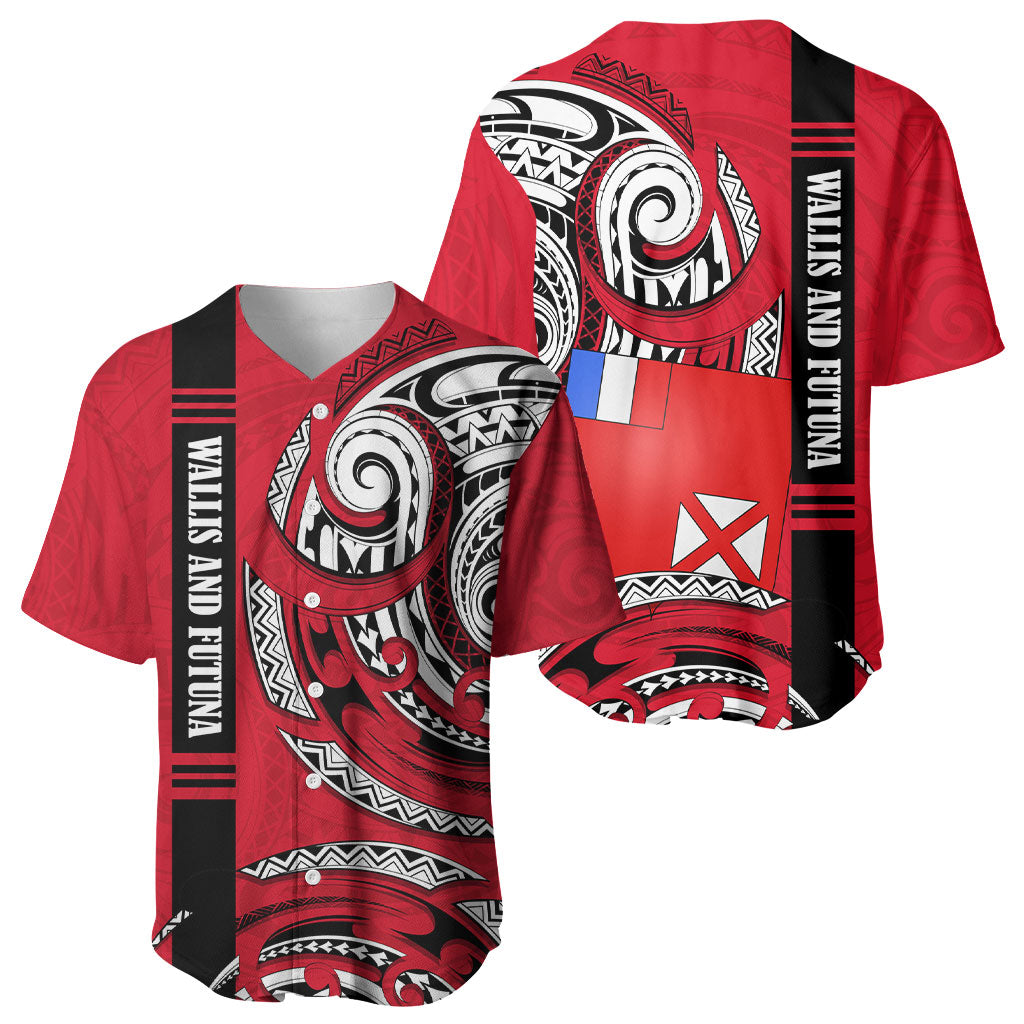 Wallis And Futuna Baseball Jersey Tribal Polynesian Tattoo Flag Motif TS04 - Polynesian Pride