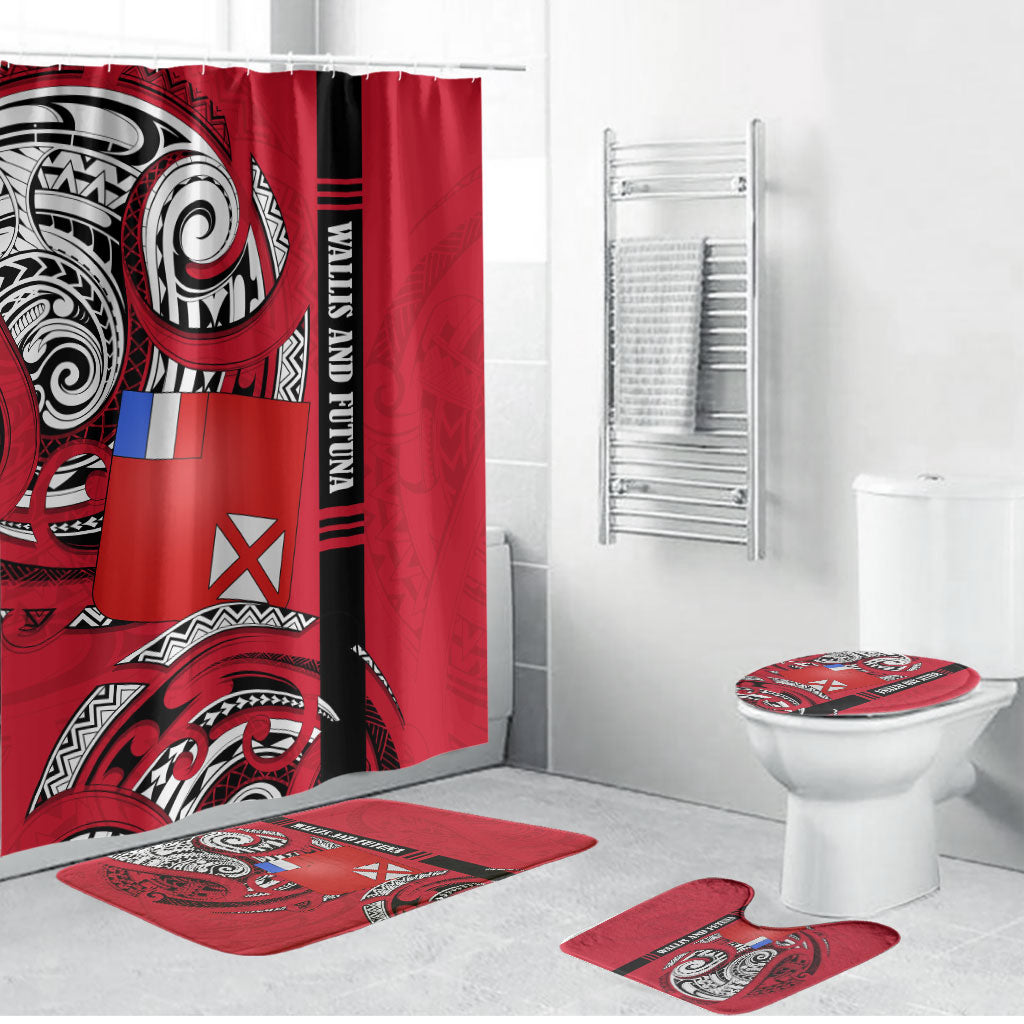 Wallis And Futuna Bathroom Set Tribal Polynesian Tattoo Flag Motif TS04 Bathroom Set (4 pcs) Red Black - Polynesian Pride