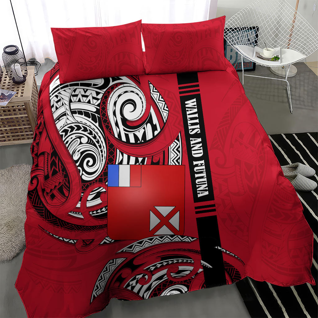 Wallis And Futuna Bedding Set Tribal Polynesian Tattoo Flag Motif TS04 - Polynesian Pride
