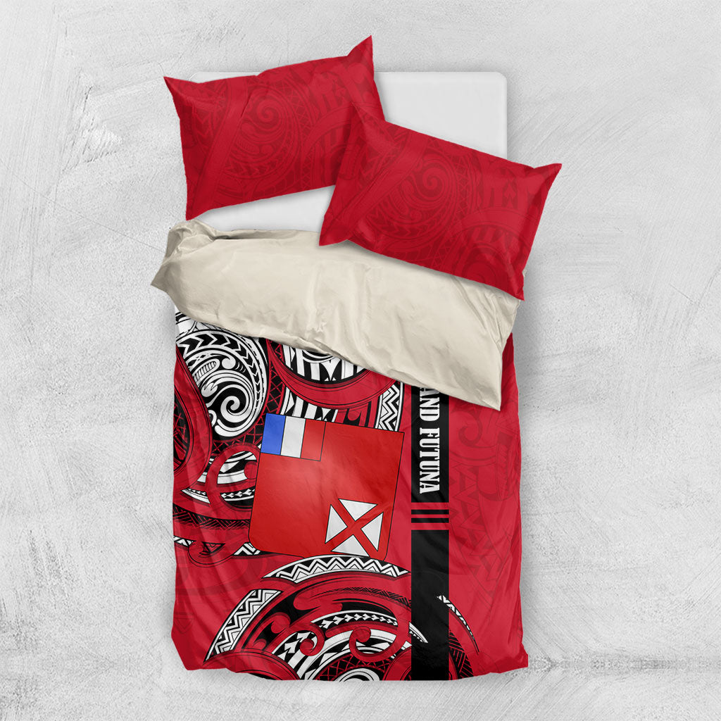 Wallis And Futuna Bedding Set Tribal Polynesian Tattoo Flag Motif TS04 US Twin 172cm x 218cm Red Black - Polynesian Pride