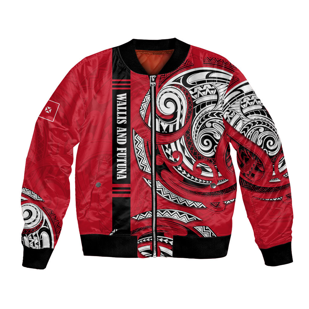 Wallis And Futuna Bomber Jacket Tribal Polynesian Tattoo Flag Motif TS04 Unisex Red Black - Polynesian Pride