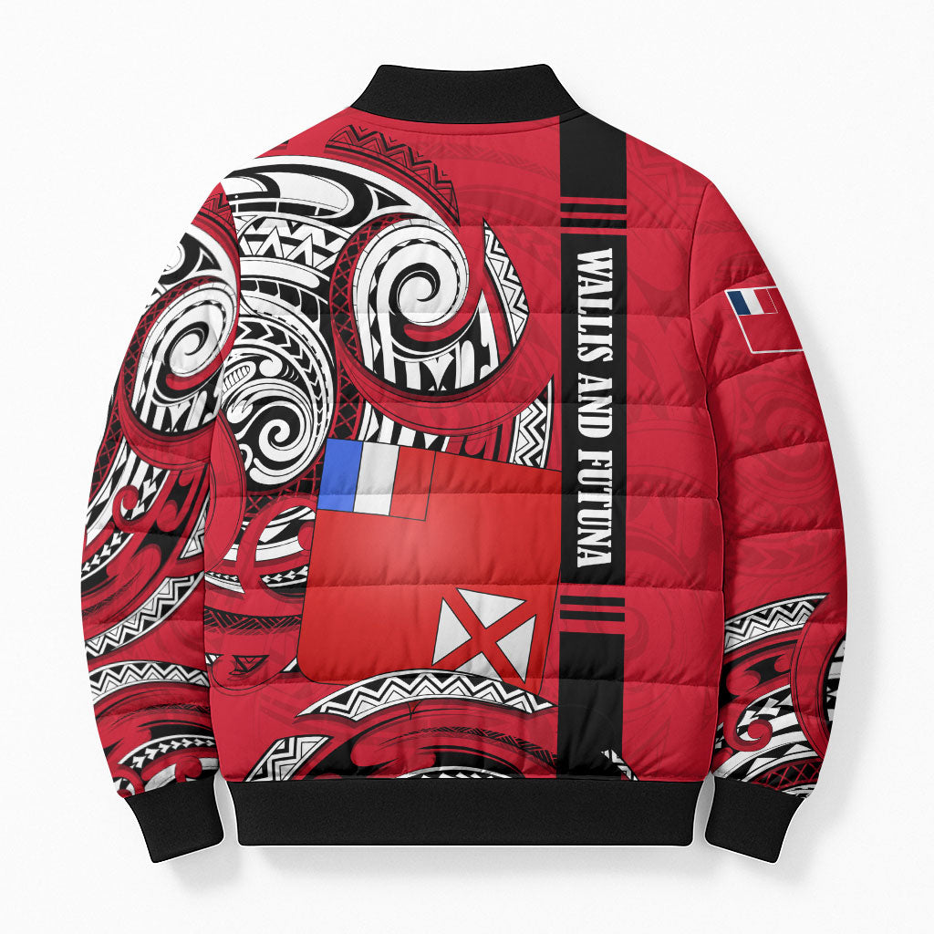 Wallis And Futuna Bomber Puffer Jacket Tribal Polynesian Tattoo Flag Motif TS04 - Polynesian Pride