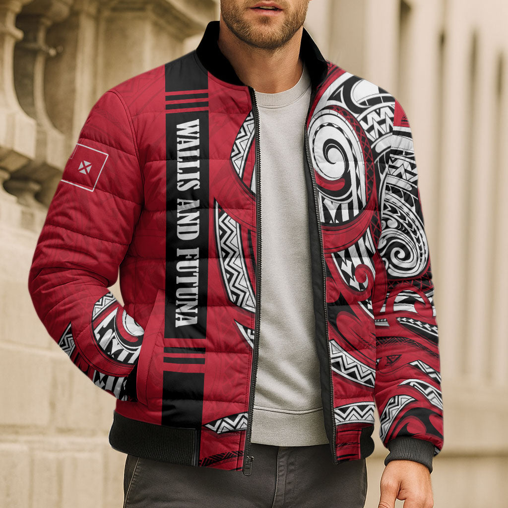 Wallis And Futuna Bomber Puffer Jacket Tribal Polynesian Tattoo Flag Motif TS04 - Polynesian Pride