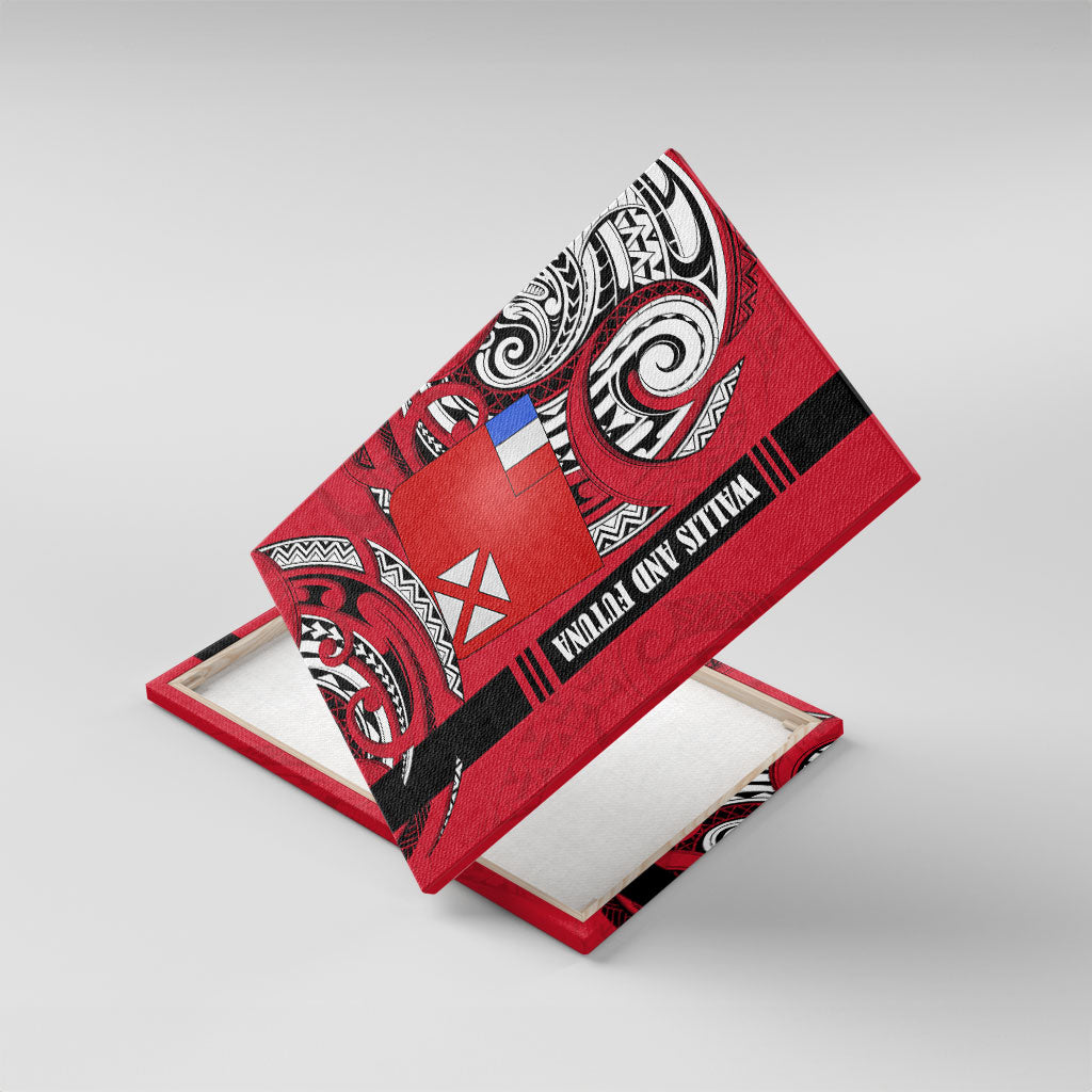 Wallis And Futuna Canvas Wall Art Tribal Polynesian Tattoo Flag Motif TS04 With Frame Red Black - Polynesian Pride