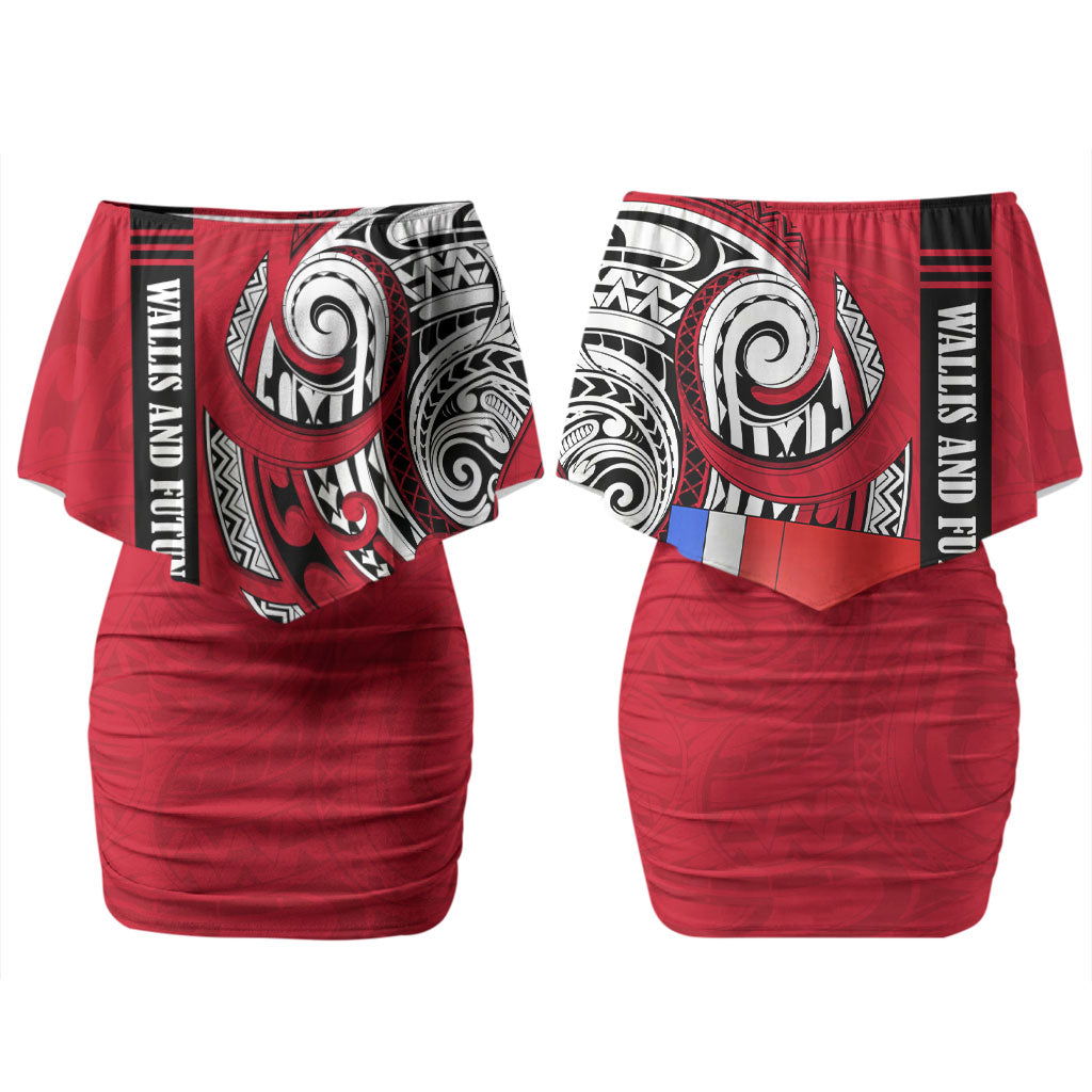 Wallis And Futuna Couples Matching Off Shoulder Short Dress and Hawaiian Shirt Tribal Polynesian Tattoo Flag Motif TS04 - Polynesian Pride