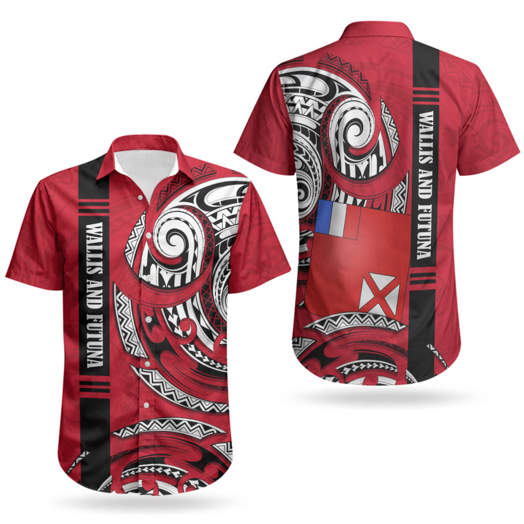 Wallis And Futuna Couples Matching Off Shoulder Short Dress and Hawaiian Shirt Tribal Polynesian Tattoo Flag Motif TS04 - Polynesian Pride